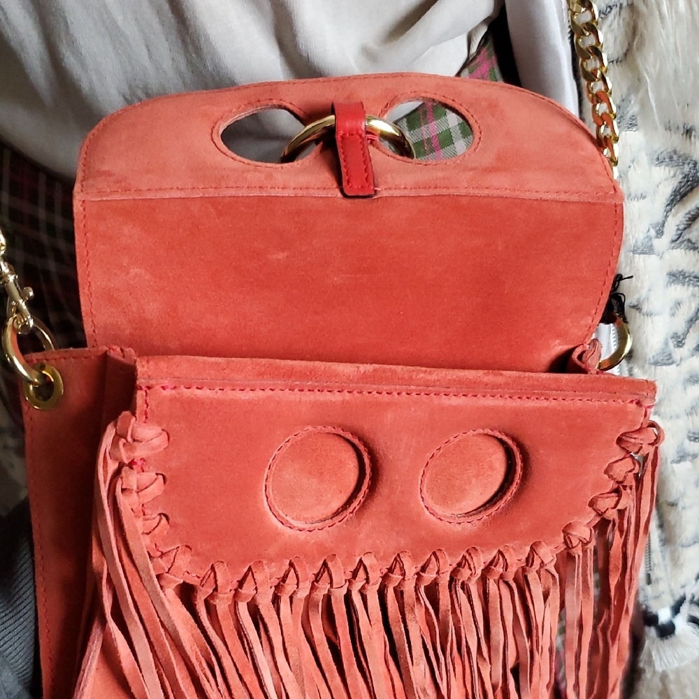 NWT J.W. Anderson Orange Suede Pierce Bag w/Fringe - Picture 9 of 15